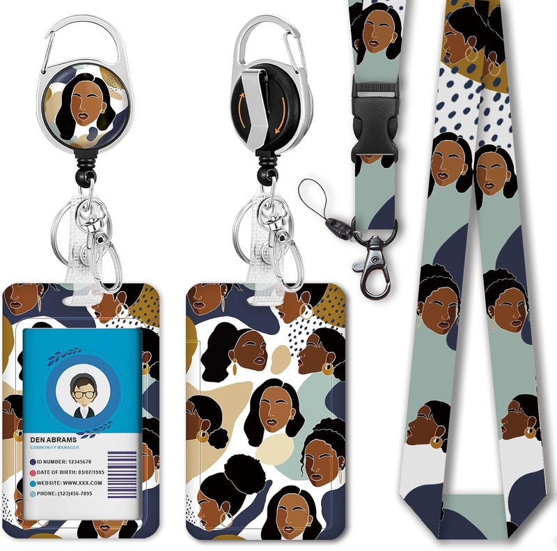 GIANCOMICS ID Badge Holder with Breakaway Lanyard, Retractable Badge Reel Heavy Duty, Vintage Art Face Lanyards for ID Badges Ajustable, Teacher Nurse Work Office Gifts - Image 1